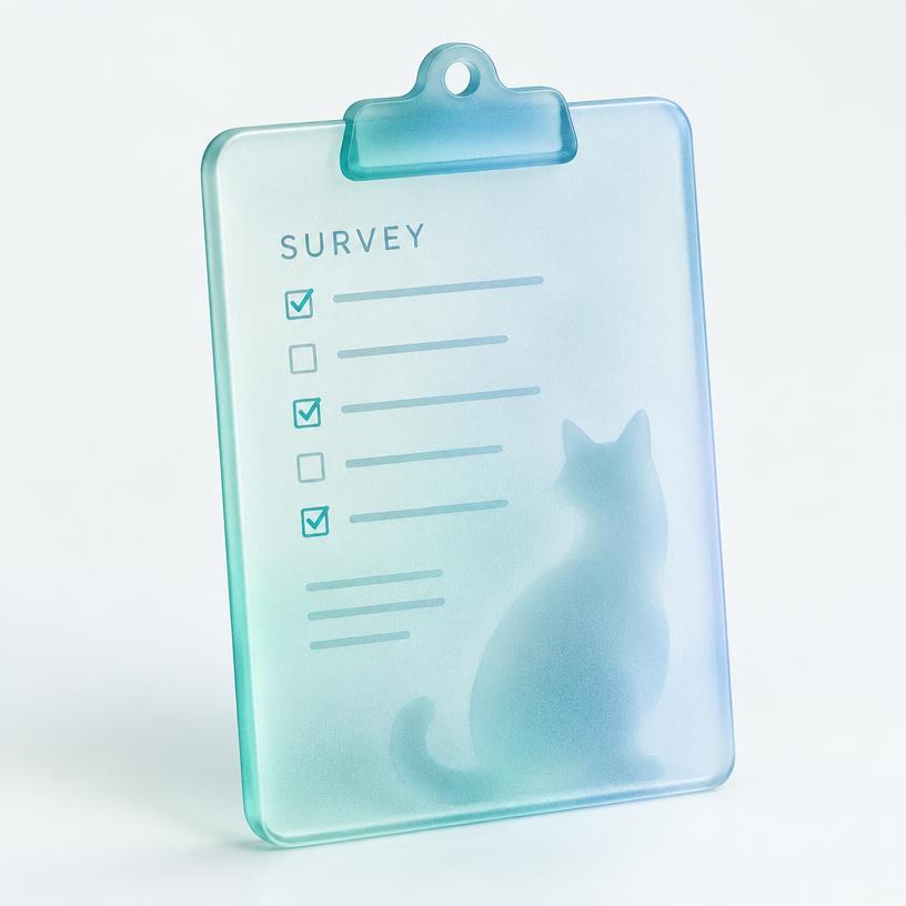 Frosted glass survey clipboard with a cat silhouette